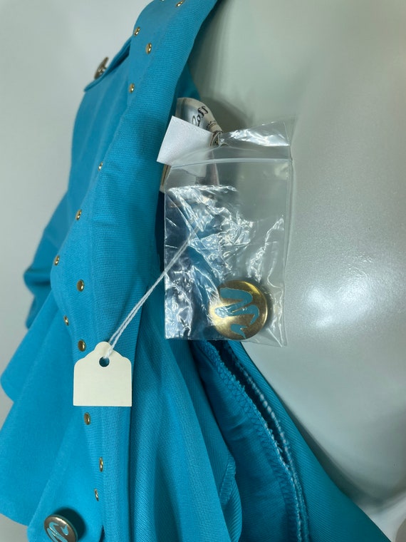 1980s turquoise skort dress with brass studs and … - image 10