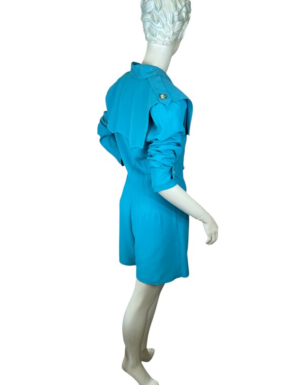 1980s turquoise skort dress with brass studs and … - image 5