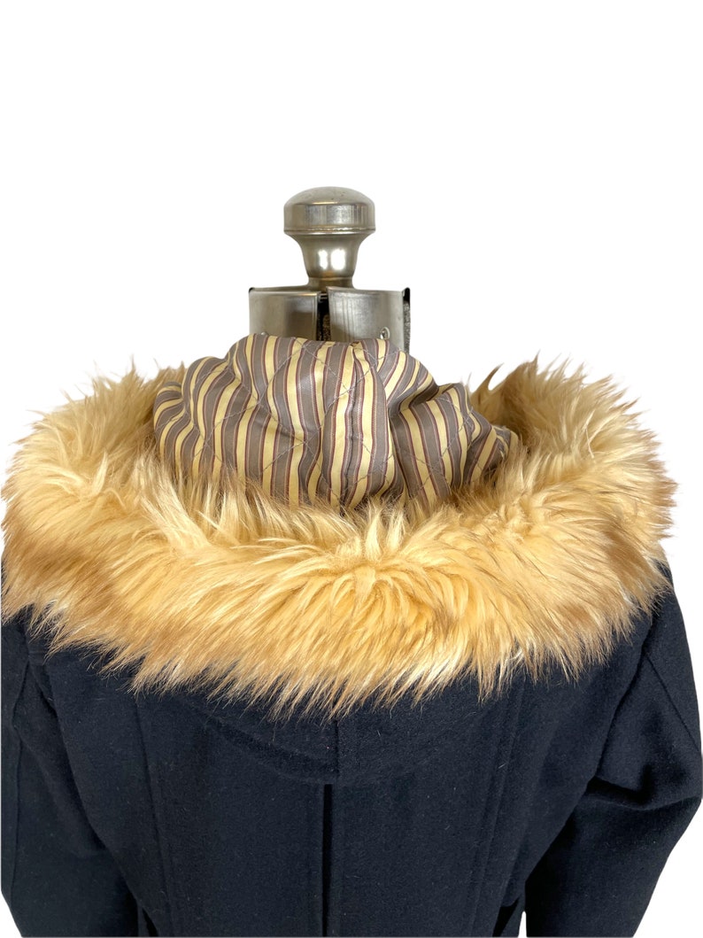 Black Wool Pea Coat With Hood and Wood Buttons Size S/M Etsy