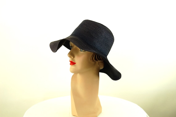 navy blue wide brim floppy hat