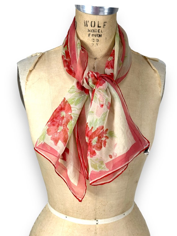 Vintage 1960s Vera silk chiffon scarf floral oblo… - image 4