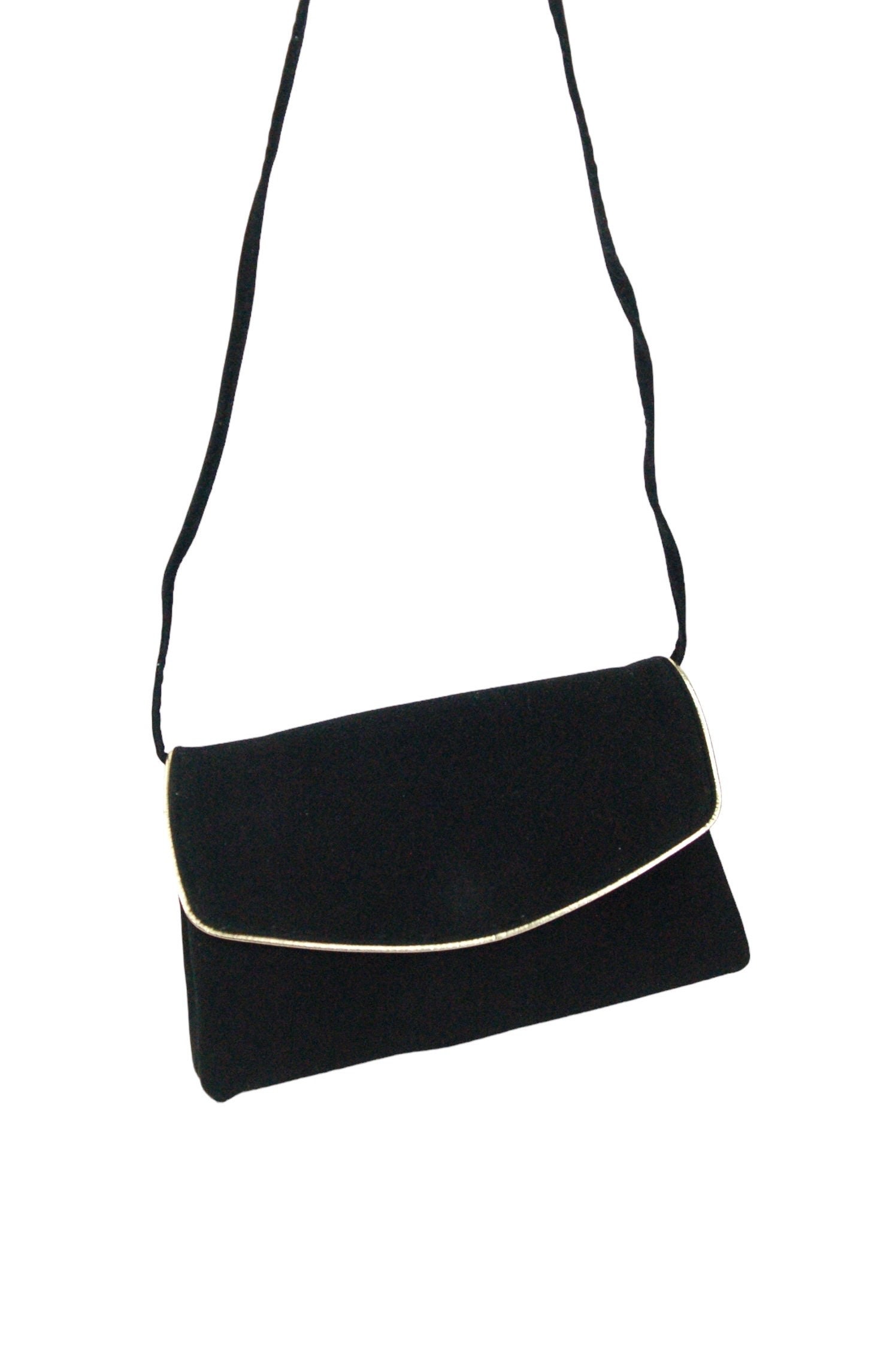 1960s black clutch purse velvet moleskin gold metallic convertible shoulder bag