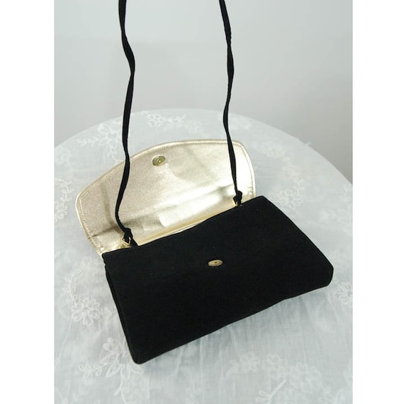 1960s black clutch purse velvet moleskin gold met… - image 8