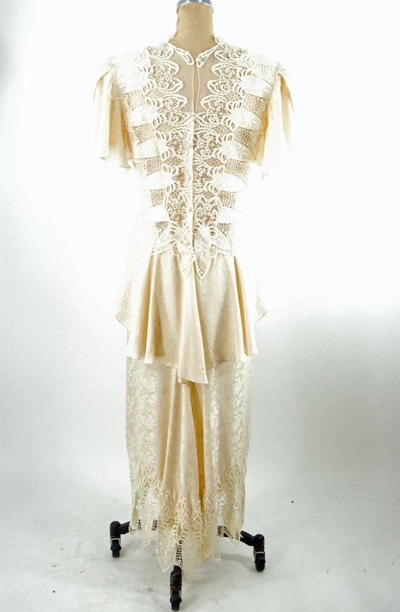 1980s does 1910s ivory silk jacquard dress with l… - image 4