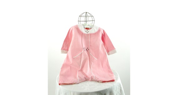 1920s 30s child's romper pink linen bubble with e… - image 1