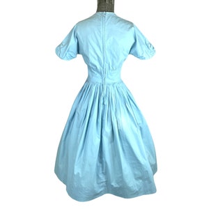 1950s 60s blue cotton pleated dress with lace bib bodice Size S image 5