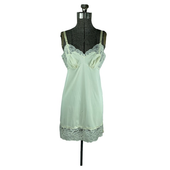 1960s yellow mini slip nylon with lace trim Size S - image 1