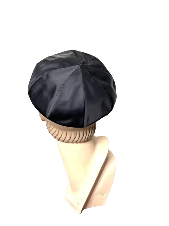 Vintage black satin beret tam Size 22 - image 4