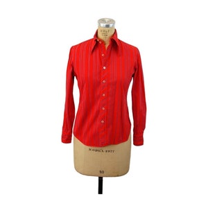 1970s shirt red blue striped cotton button front shirt Xtrovert Size 3M