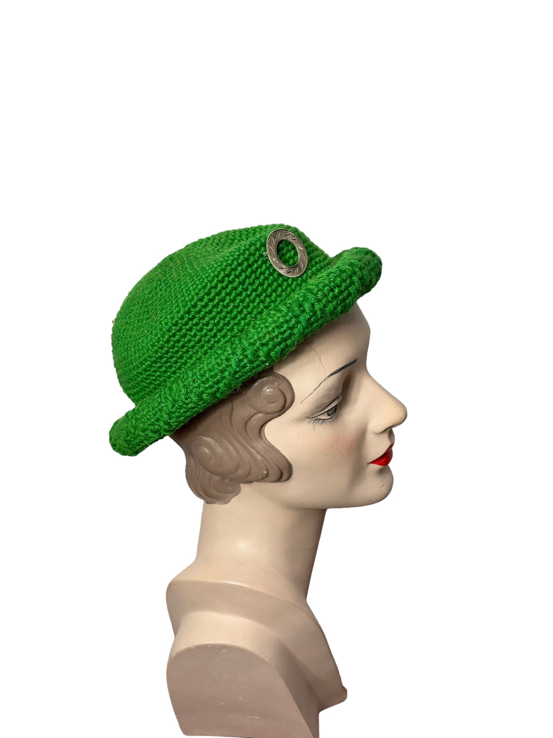 1940s 50s Green Knit Wool Beanie Hat With Rolled Brim - Etsy
