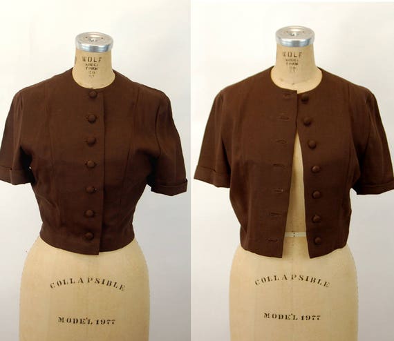 1940s jacket linen cropped jacket brown fitted col
