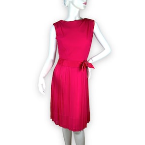1960s silk dress with pleated skirt and satin rose at waist Size S By R&K Originals