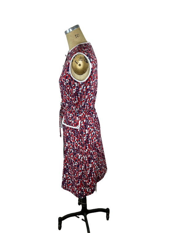 1960s cotton day dress in red white and blue Piqu… - image 2