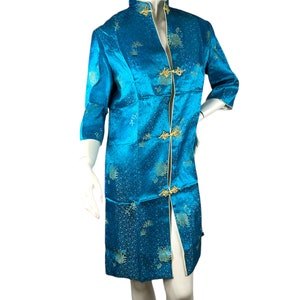 1960s Asian Chinese coat turquoise silk brocade Size M