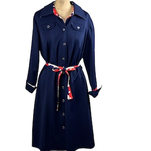 1970s coat dress polka dot accents by Leslie Pomer Size XL Plus Size