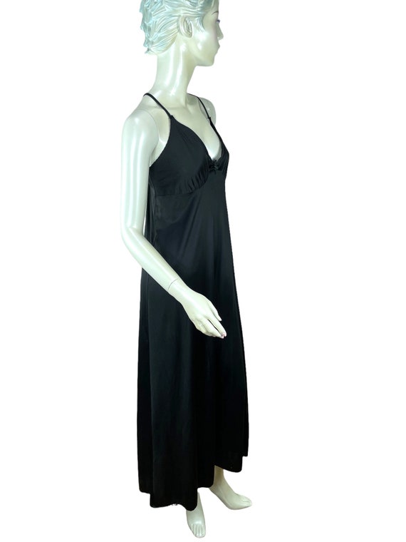 1970s black nightgown slip dress with open back b… - image 4