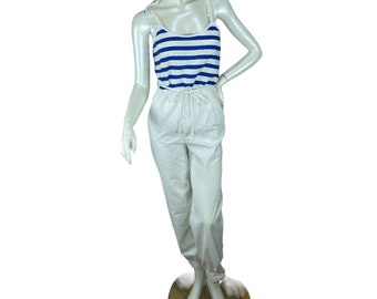 Mono de los años 80, azul y blanco, de algodón con rayas y bolsillos, talla S, de Auditions.