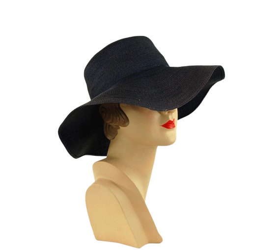 1960s floppy hat navy blue summer hat wide brim s… - image 4