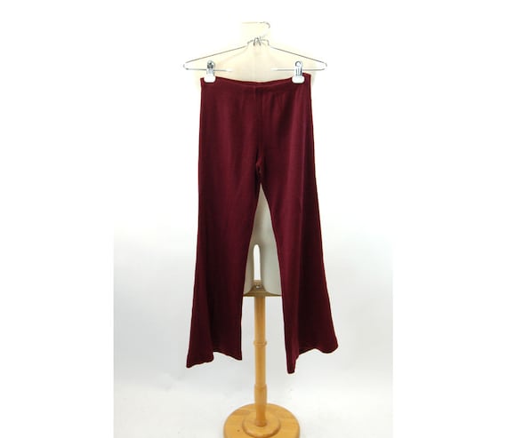 1970s knit pants bell bottom pants stretch burgun… - image 1