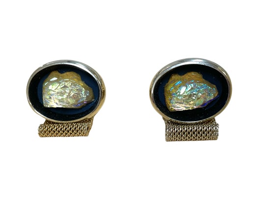 1960s cufflinks nuggets with gold mesh wrap - image 2