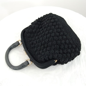 1950s black crocheted handbag by Ritter framed purse plastic faux buckled handle