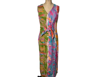 1990s dress with abstract painterly print and waist belt by Rabbit Rabbit Rabbit Size M