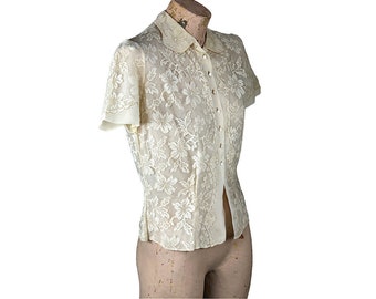 1950s cream silk lace blouse custom made Size S/M