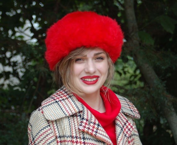 1960s fur hat lambswool shearling red fur hat wint
