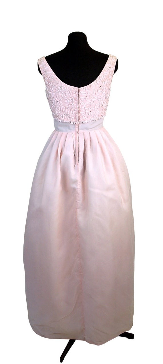 1960s gown formal pale pink soutache ribbon trim … - image 4