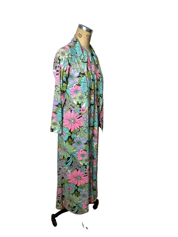 1960s nylon floral flower power maxi dress zip fr… - image 6