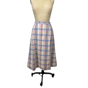 1980s pastel plaid skirt in cotton Size M