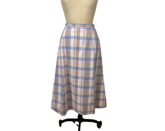 1980s pastel plaid skirt in cotton Size M