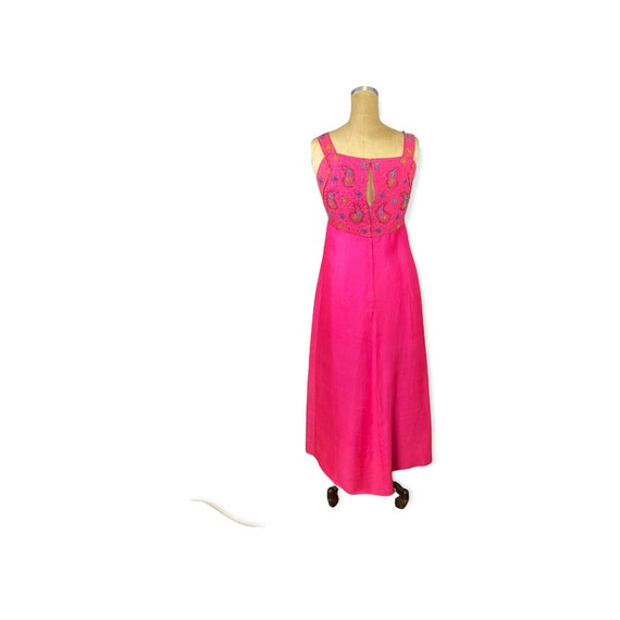 1960s beaded hot pink maxi dress empire waist Siz… - image 5