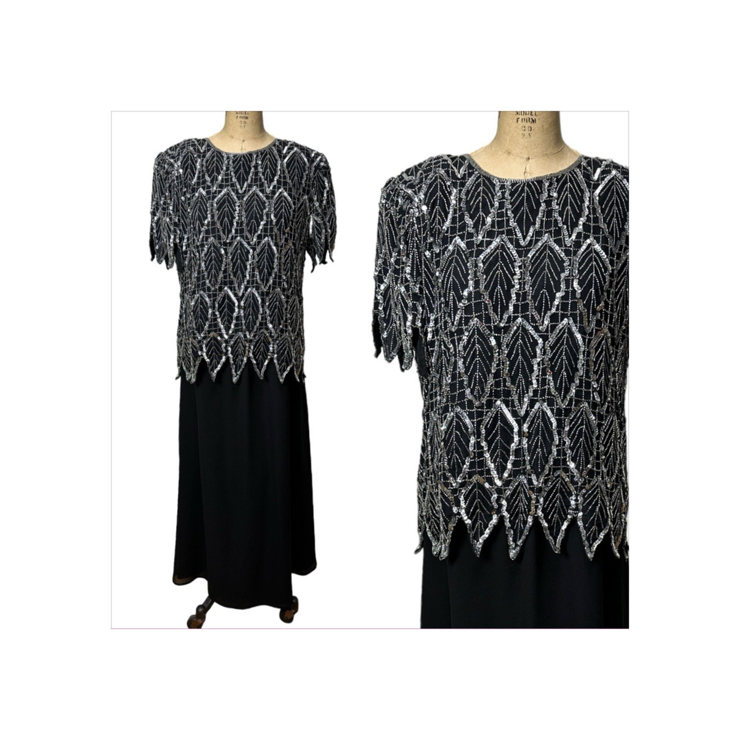 Chemisier vintage Laurence Kazar or noir perles soie