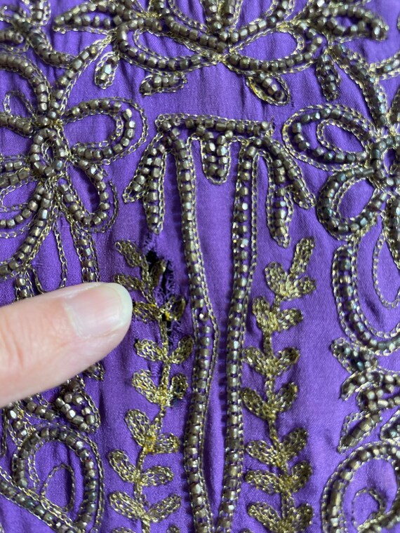 1920s silk chiffon dress black purple with gold b… - image 10