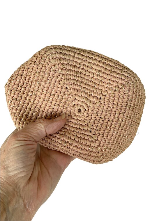 1950s pink and gold bag clutch woven straw raffia… - image 7