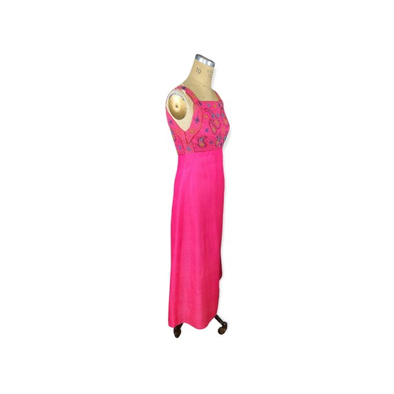 1960s beaded hot pink maxi dress empire waist Siz… - image 4