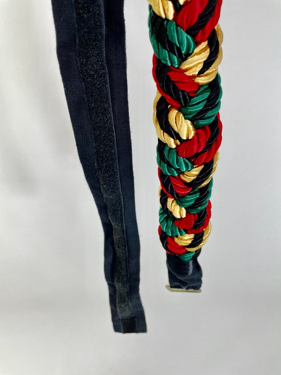 1980s braided belt red gold green cinch belt adju… - image 4