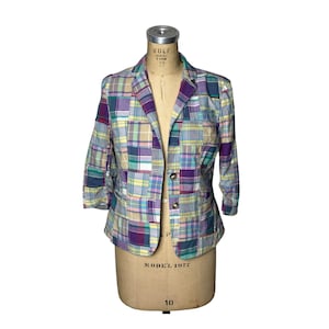 Vintage womans blazer in madras plaid patchwork by Lord & Taylor Size S/M