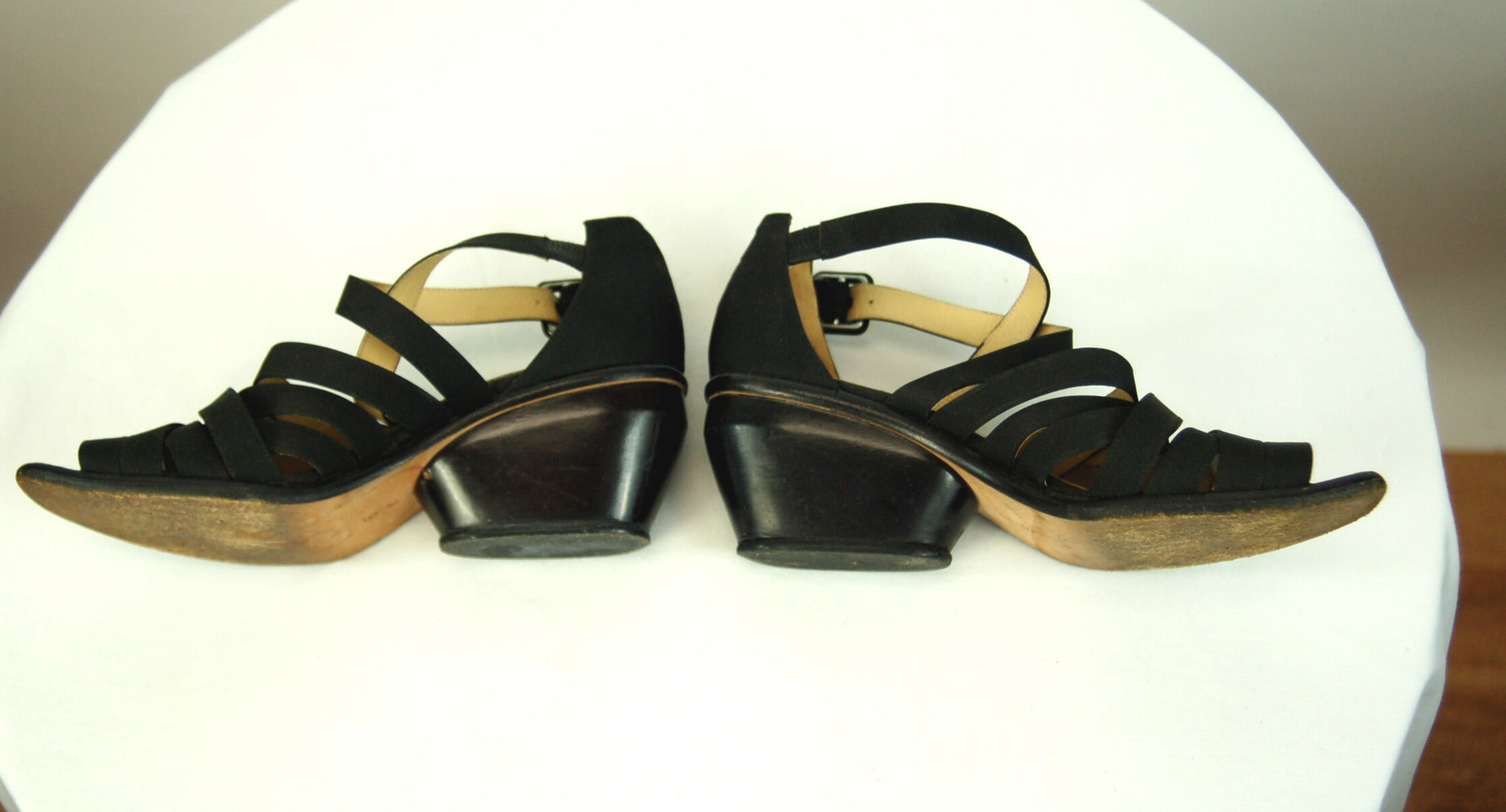 Vintage Black Strappy Sandals Wedge Heel via Spiga for Neiman - Etsy