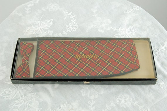 Vintage cummerbund and bow tie red plaid tartan R… - image 5