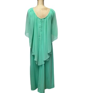 1970s mint green formal maxi gown with sheer cape Plus Size image 4