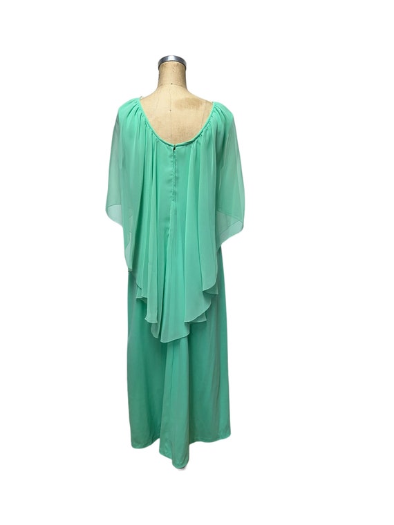 1970s mint green formal maxi gown with sheer cape… - image 4