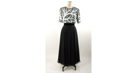 1980s beaded chiffon gown black white formal dress