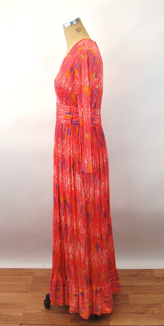 1960s maxi dress coral purple gold mod paint spla… - image 4