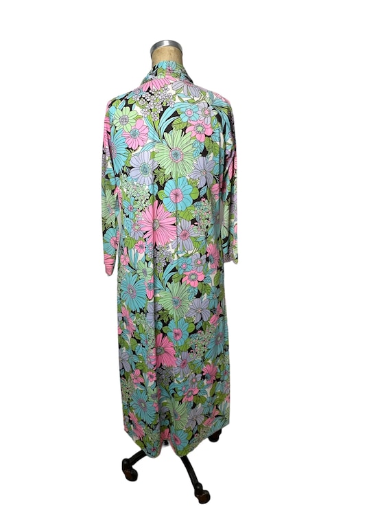 1960s nylon floral flower power maxi dress zip fr… - image 5