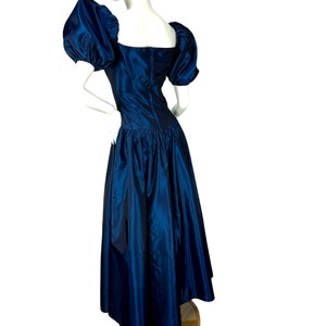 1980s Sharkskin Taffeta Blue Formal Gown With Puffed Sleeves Size S - Etsy
