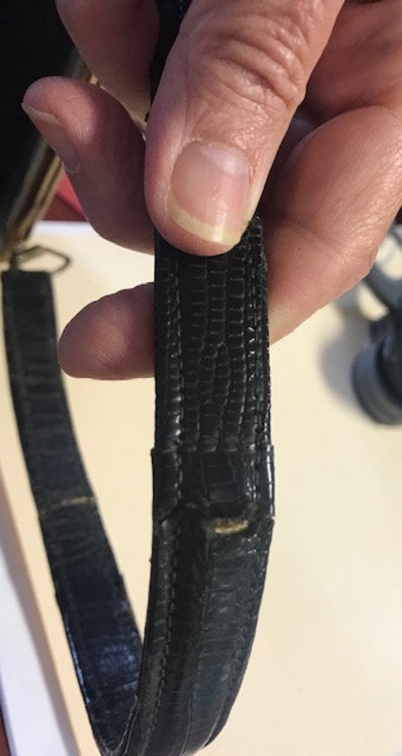 1950s 60s lizard skin handbag black small purse b… - image 9