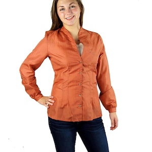 Vintage blouse, fitted blouse, burnt orange, pumpkin color, tall girl blouse, new with tags, Size M