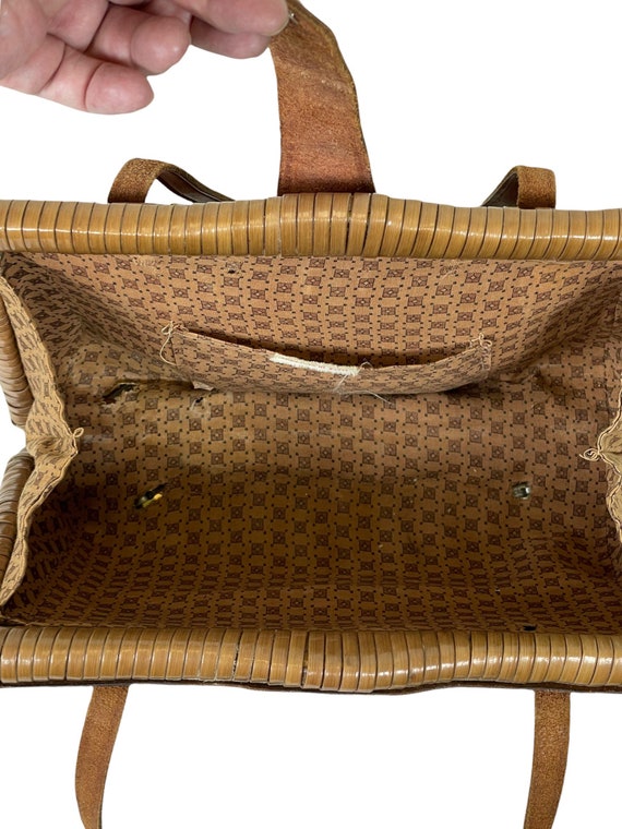 Large wicker handbag two tone with braided accent… - image 4